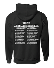 Load image into Gallery viewer, AB MILLER PERFORMANCE FLEECE HOOD BLACK WITH ROSTER ON BACK