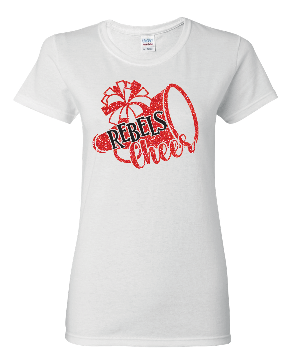 ROSEMEAD REBELS - 2025 - CHEER GLITTER - WHITE SHIRT - RED GLITTER