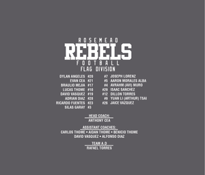 COACH CEA FLAG TEAM 2025 ONLY -ROSEMEAD REBELS - COTTON CHARCOAL GRAY HOOD WITH ROSTER
