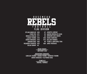 COACH CEA FLAG TEAM 2025 ONLY -ROSEMEAD REBELS - COTTON BLACK HOOD WITH ROSTER