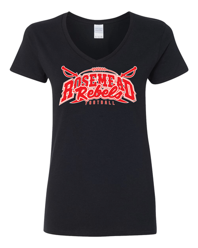 ROSEMEAD REBELS NEW 2025 LOGO/ VNECK / BLACK / GILDAN WOMEN CUT