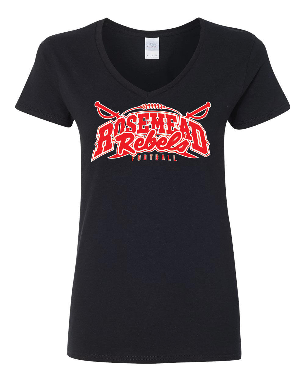 ROSEMEAD REBELS NEW 2025 LOGO/ VNECK / BLACK / GILDAN WOMEN CUT