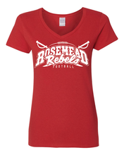 Load image into Gallery viewer, ROSEMEAD REBELS NEW 2025 LOGO/ VNECK / RED / GILDAN WOMEN CUT