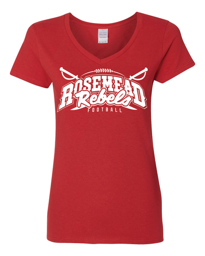 ROSEMEAD REBELS NEW 2025 LOGO/ VNECK / RED / GILDAN WOMEN CUT