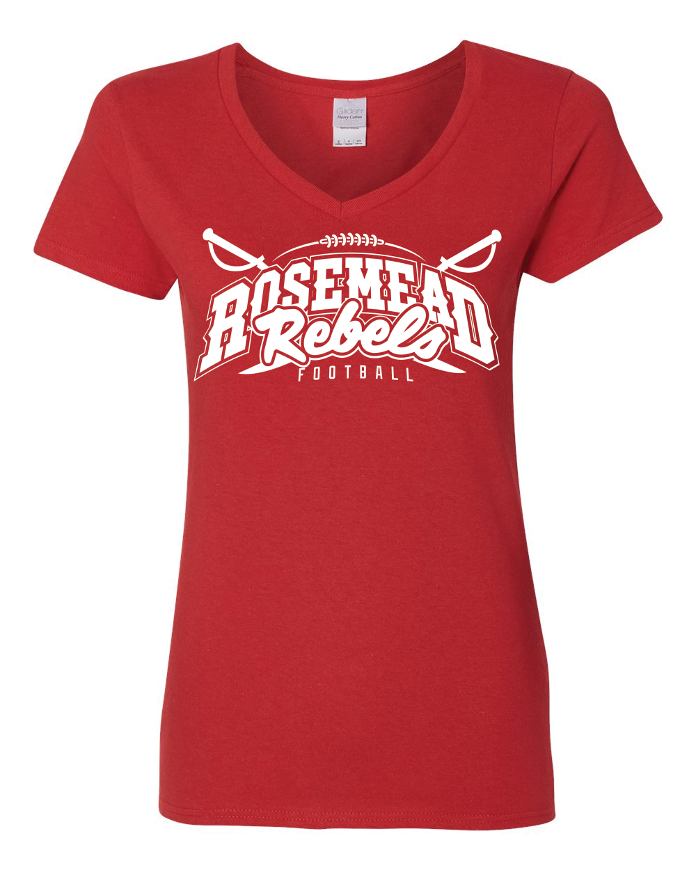 ROSEMEAD REBELS NEW 2025 LOGO/ VNECK / RED / GILDAN WOMEN CUT