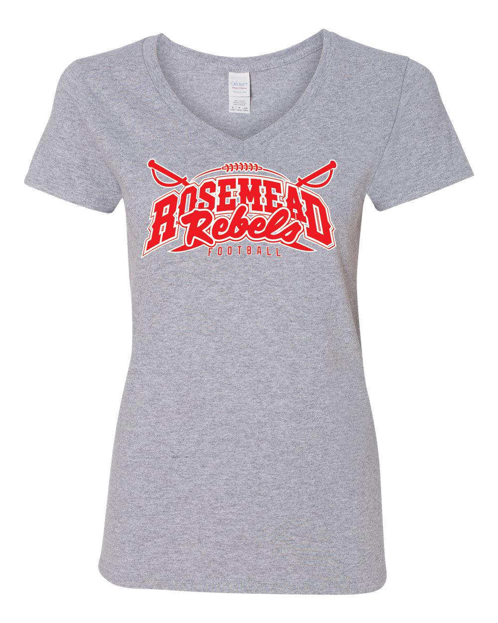 ROSEMEAD REBELS NEW 2025 LOGO / VNECK / SPORTS GRAY / GILDAN WOMEN CUT
