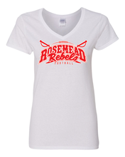 Load image into Gallery viewer, ROSEMEAD REBELS NEW 2025 LOGO/ VNECK / WHITE / GILDAN WOMEN CUT