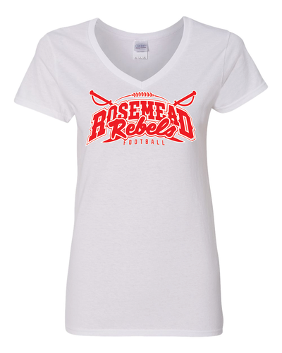 ROSEMEAD REBELS NEW 2025 LOGO/ VNECK / WHITE / GILDAN WOMEN CUT